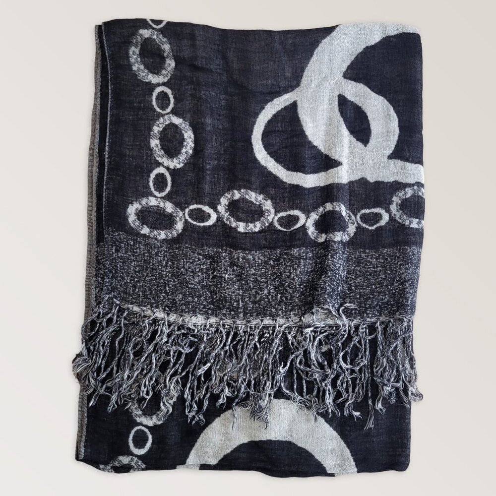 Black Fringe Geometric Scarf, Fall Lightweight Scarf, Size OS